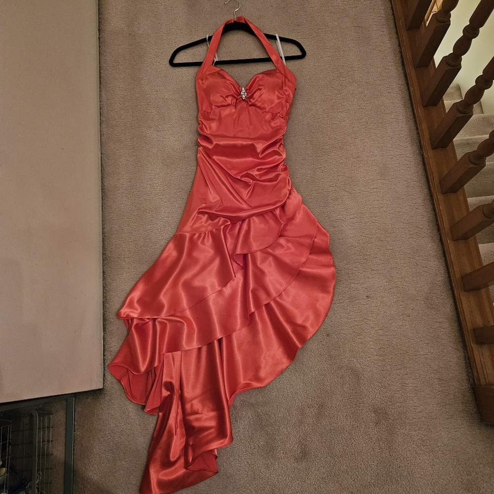 Orange Evening Formal Dress Asymmetrical Hem